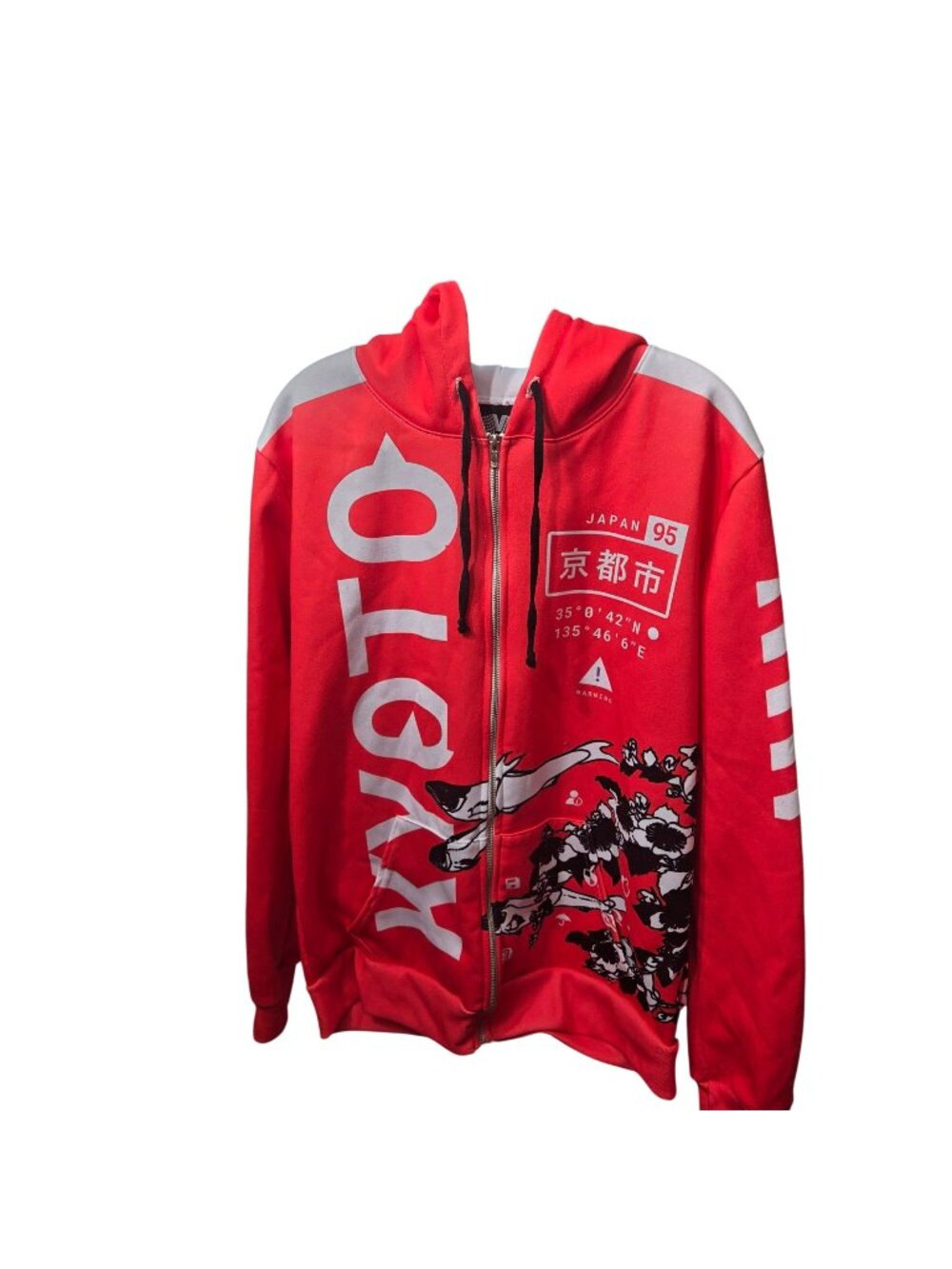 Vapor95 Mens Red Kyoto Japan Graphic Full-Zip Hoodie With Drawstrings - Size L